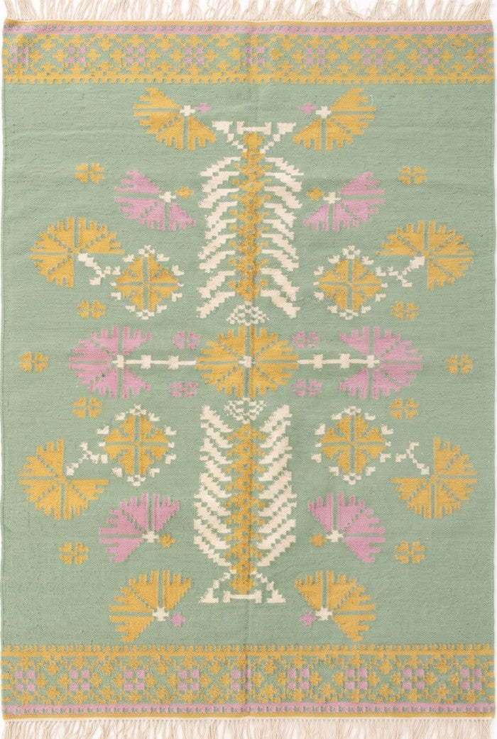 Pastel Bloom Mandala Floral Medallion Dhurrie Rug