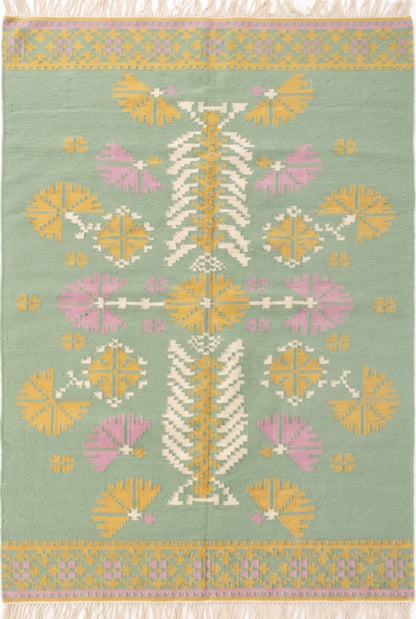 Pastel Bloom Mandala Floral Medallion Dhurrie Rug