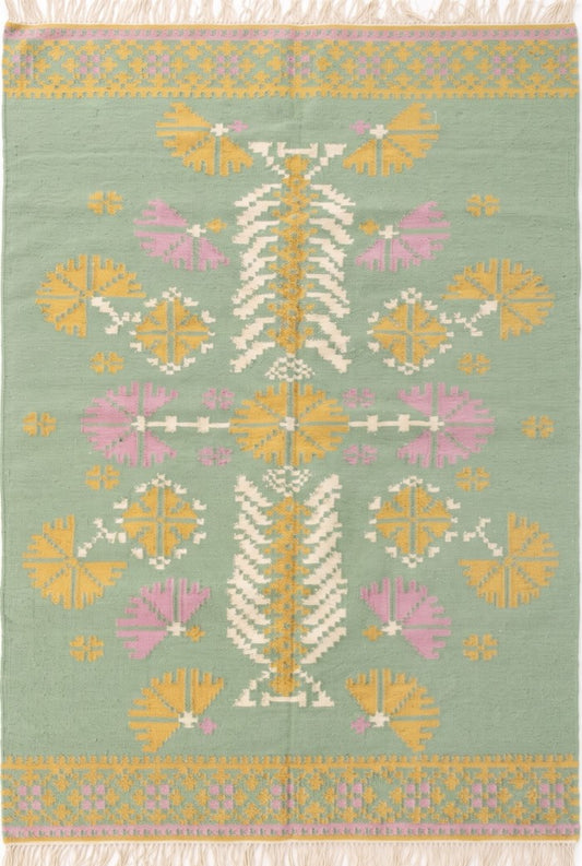 Pastel Bloom Mandala Floral Medallion Dhurrie Rug