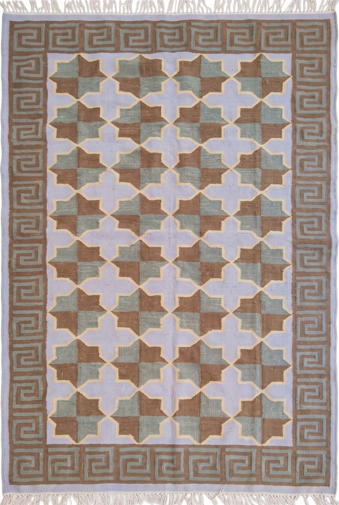 Mediterranean Star Trellis Greek Key Border Flatweave Rug