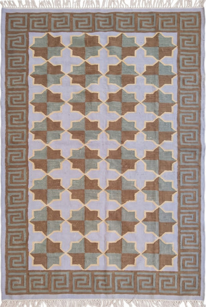 Mediterranean Star Trellis Greek Key Border Flatweave Rug
