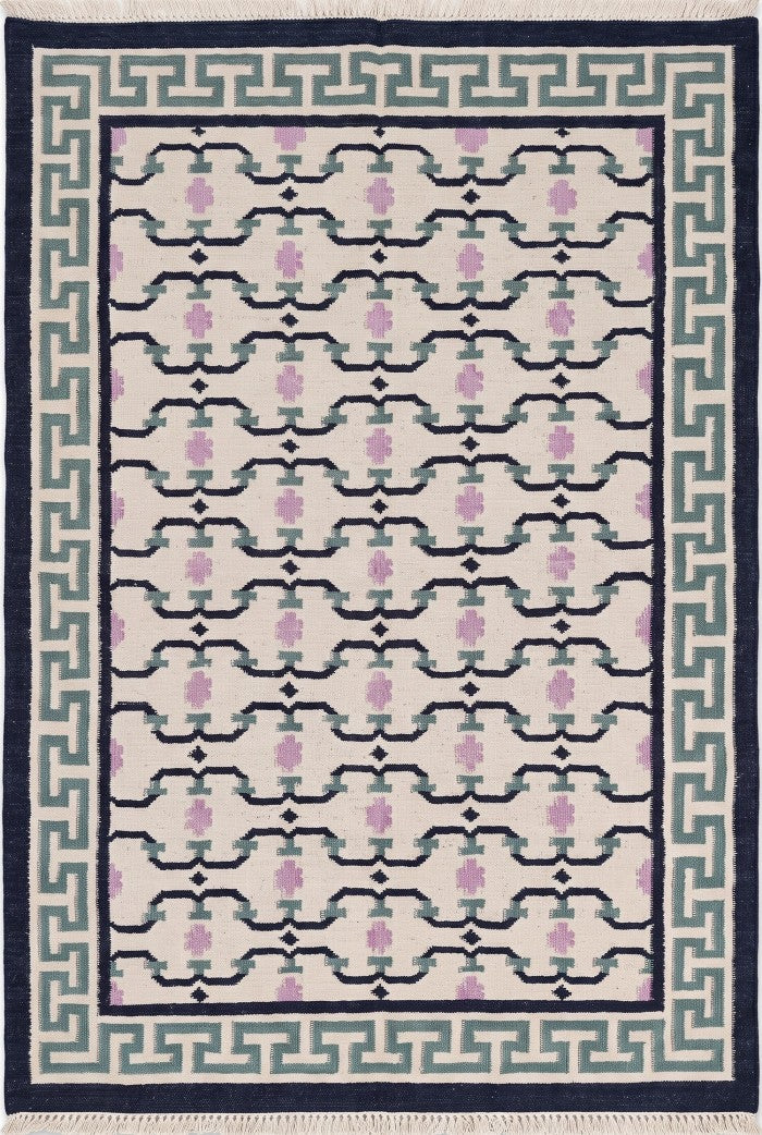Classic Pastel Totem Handwoven Cotton Wool Dhurrie