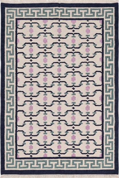 Classic Pastel Totem Handwoven Cotton Wool Dhurrie