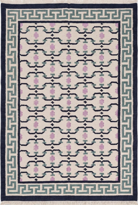 Classic Pastel Totem Handwoven Cotton Wool Dhurrie