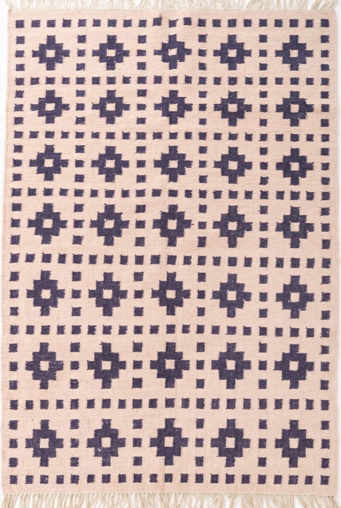 Ivory Mosaic Lattice Geometric Pattern Wool Area Rug