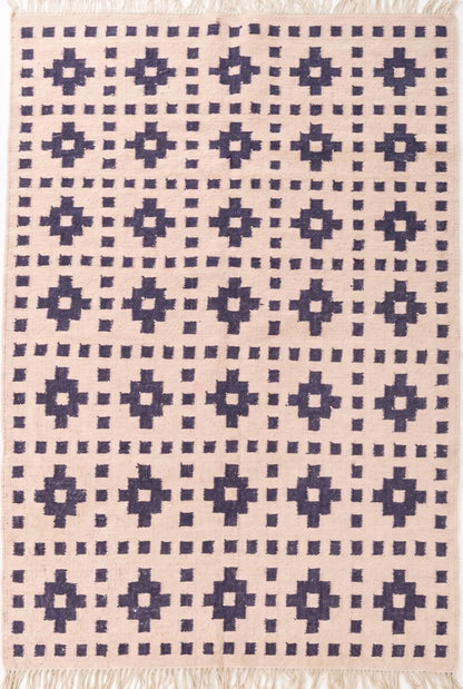 Ivory Mosaic Lattice Geometric Pattern Wool Area Rug