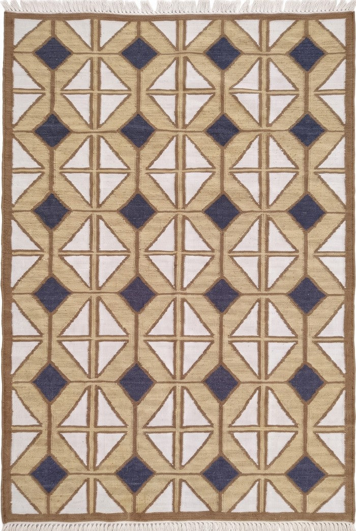 Camel & Navy Geo Lattice Diamond Prism Motif Area Rug