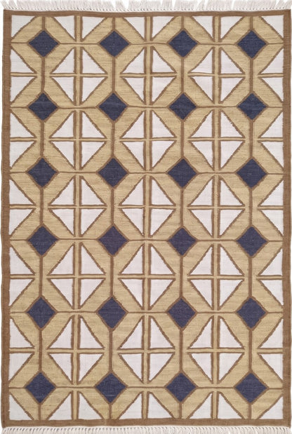 Camel & Navy Geo Lattice Diamond Prism Motif Area Rug