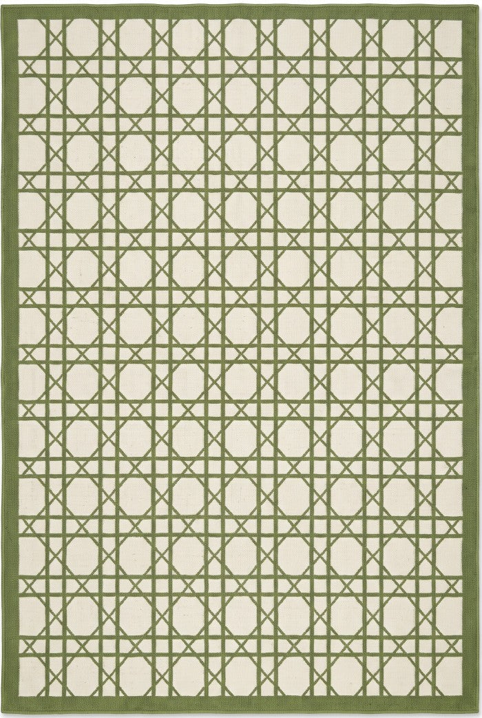 Handwoven Verdant Geometric Cane Wool Cotton Dhurrie Rug