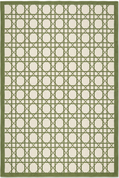 Handwoven Verdant Geometric Cane Wool Cotton Dhurrie Rug
