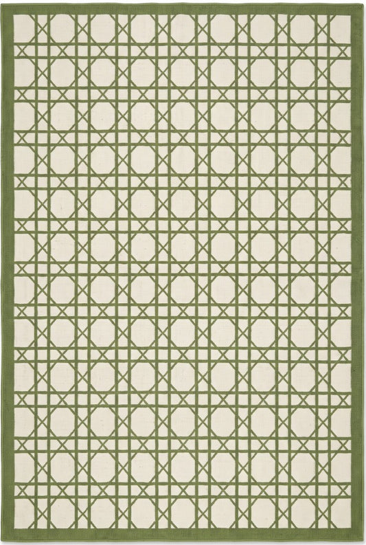 Handwoven Verdant Geometric Cane Wool Cotton Dhurrie Rug