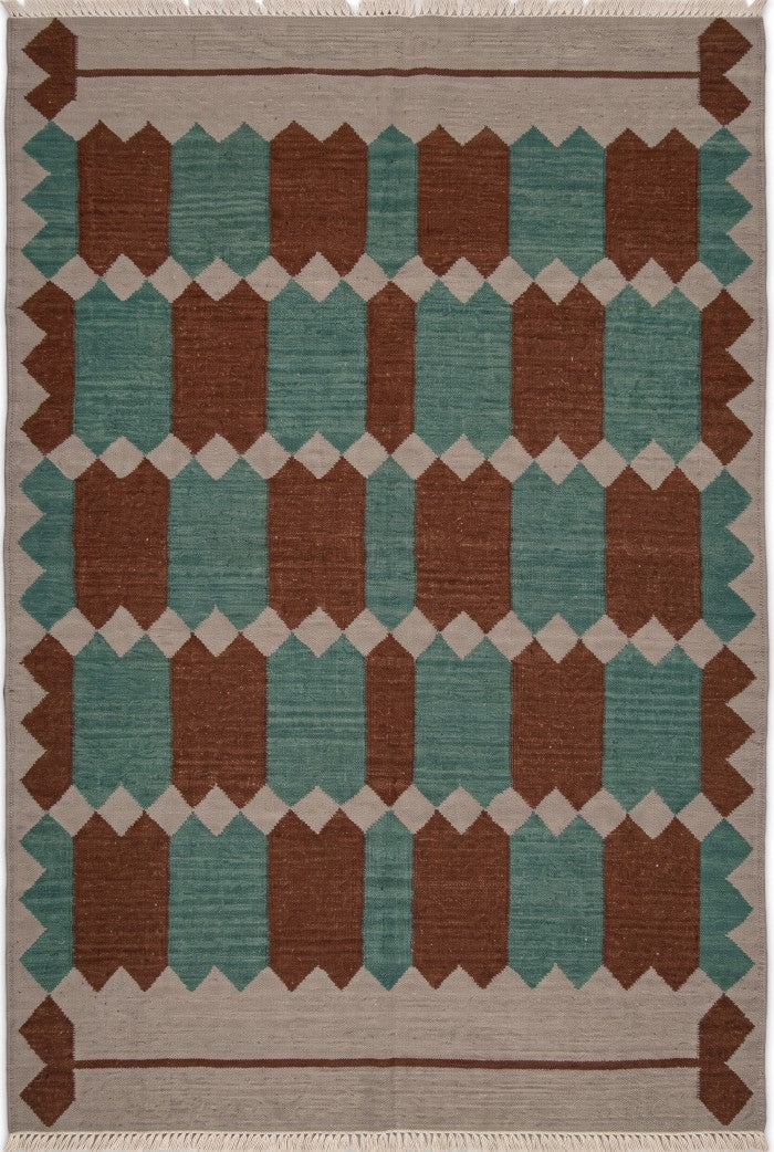 Handwoven Rust & Spruce Matrix Southwestern Flatweave rug