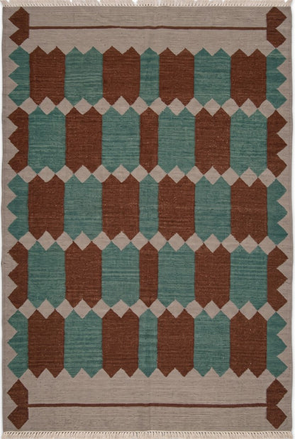Handwoven Rust & Spruce Matrix Southwestern Flatweave rug