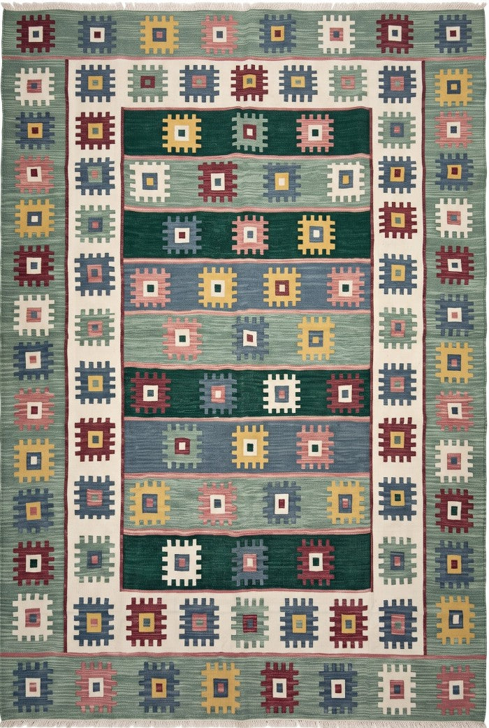 Multicolour Geometric Pixel Medallion Design Rug