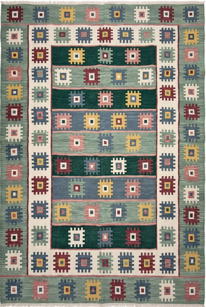 Multicolour Geometric Pixel Medallion Design Rug