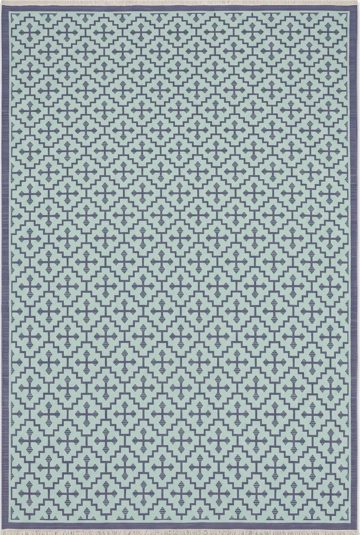 Blue Ivory Geometric Cross Diamond Cotton Flatweave Rug
