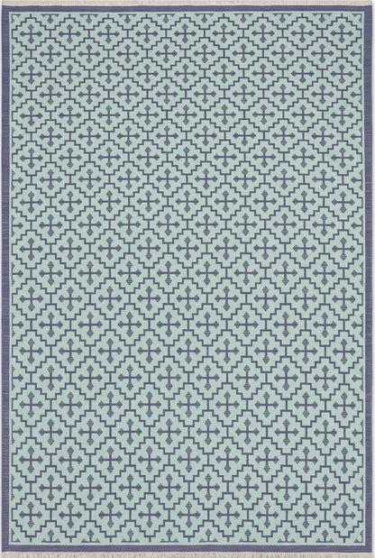 Blue Ivory Geometric Cross Diamond Cotton Flatweave Rug