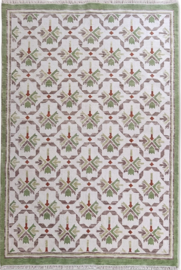 Olive Trellis Lattice Sage Green & Cream Oushak Rug