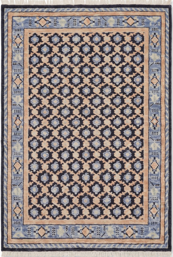 Hand Knotted Oushak Wool Rug Navy Blue & Peach Area Rug