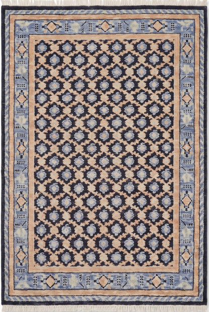 Hand Knotted Oushak Wool Rug Navy Blue & Peach Area Rug