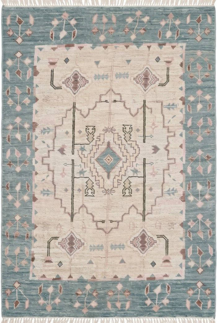 Muted Blue & Off White Medallion Rug Soft Pastel Aesthetic Carpet