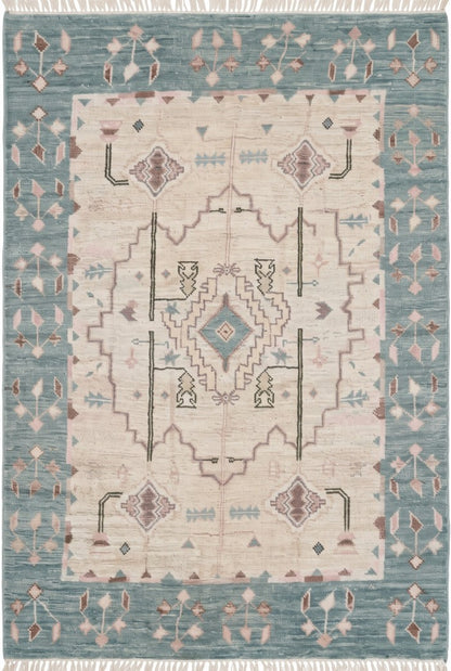 Muted Blue & Off White Medallion Rug Soft Pastel Aesthetic Carpet