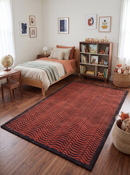 Luxury Wool Tufted Area Rug, Burnt Orange Abstract Rug, Contemporary UK Interior Designer Rug, Custom Handmade Rug