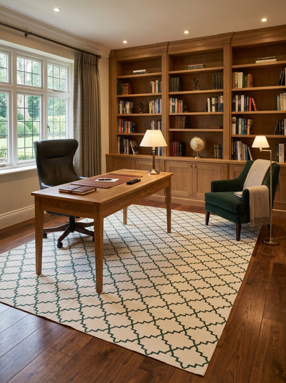 Emerald Trellis Green & Ivory Flatweave Area Rug