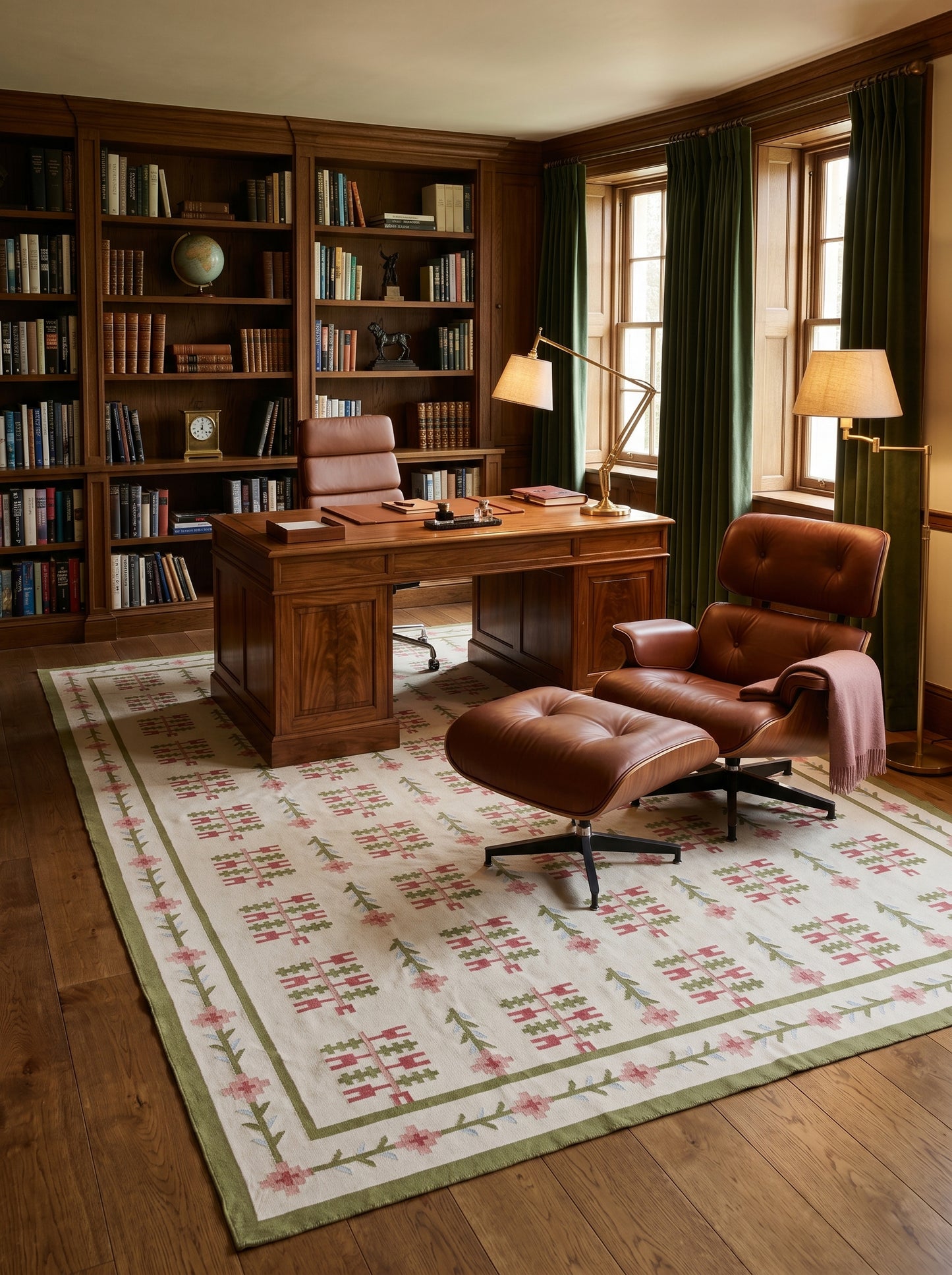 Swedish Folk Pattern Area Rug Nordic Floral Dhurrie Rug