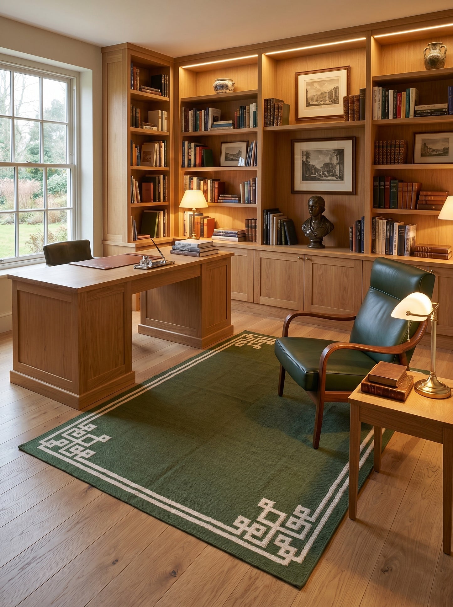 Moss Fretwork Handwoven Cotton Flatweave Dhurrie Rug