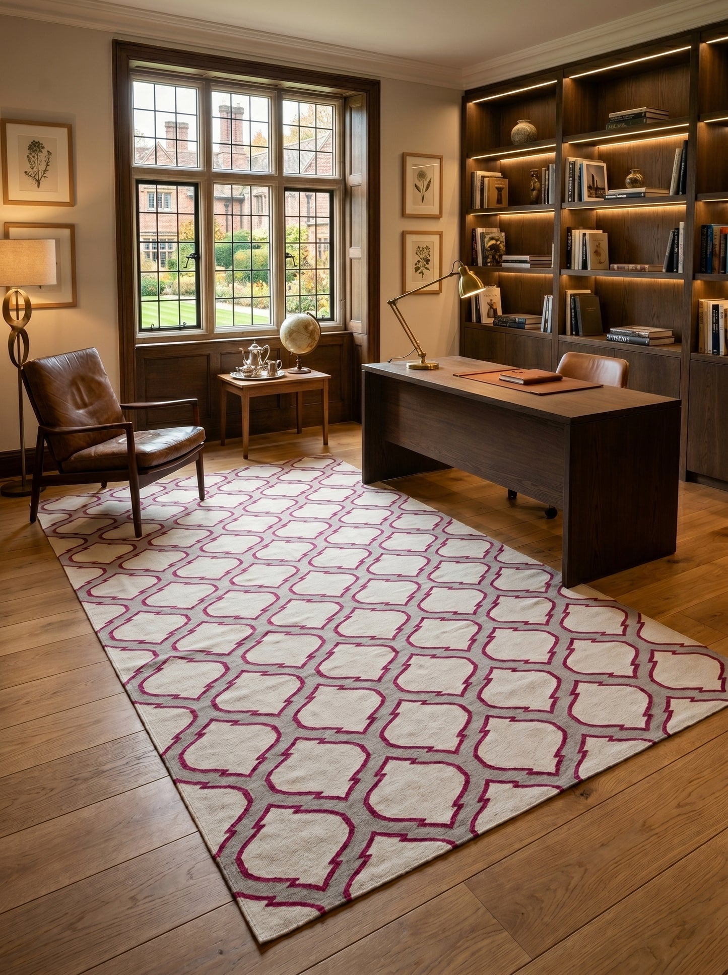 Magenta Quatrefoil Flatweave Rug, Handmade Cotton Area Rug