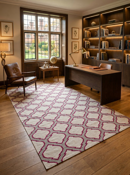 Magenta Quatrefoil Flatweave Rug, Handmade Cotton Area Rug