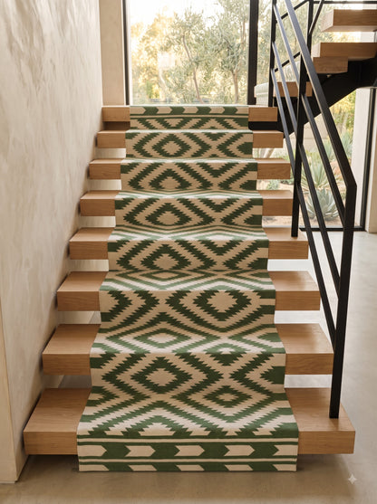 Green Diamond Cotton Runner Rug, Hallway Runner Rug