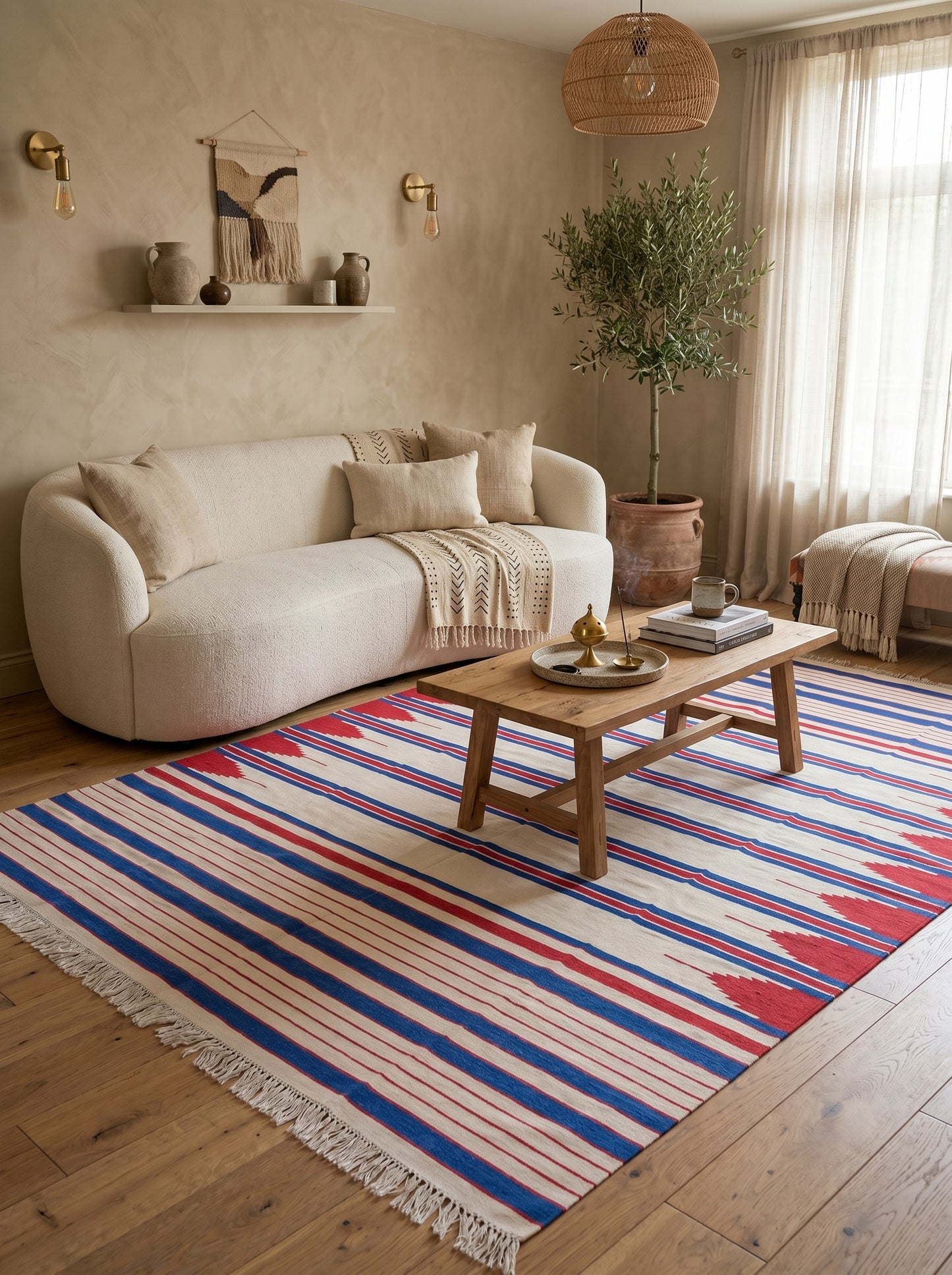 Horizontal Stripe Americana Floor Rug for Living Room Bedroom