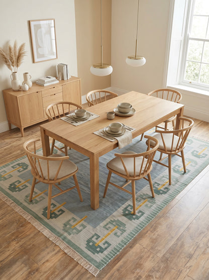 Pastel Blue Cotton Flatweave Rug Retro Modern Area Rug for Bedroom
