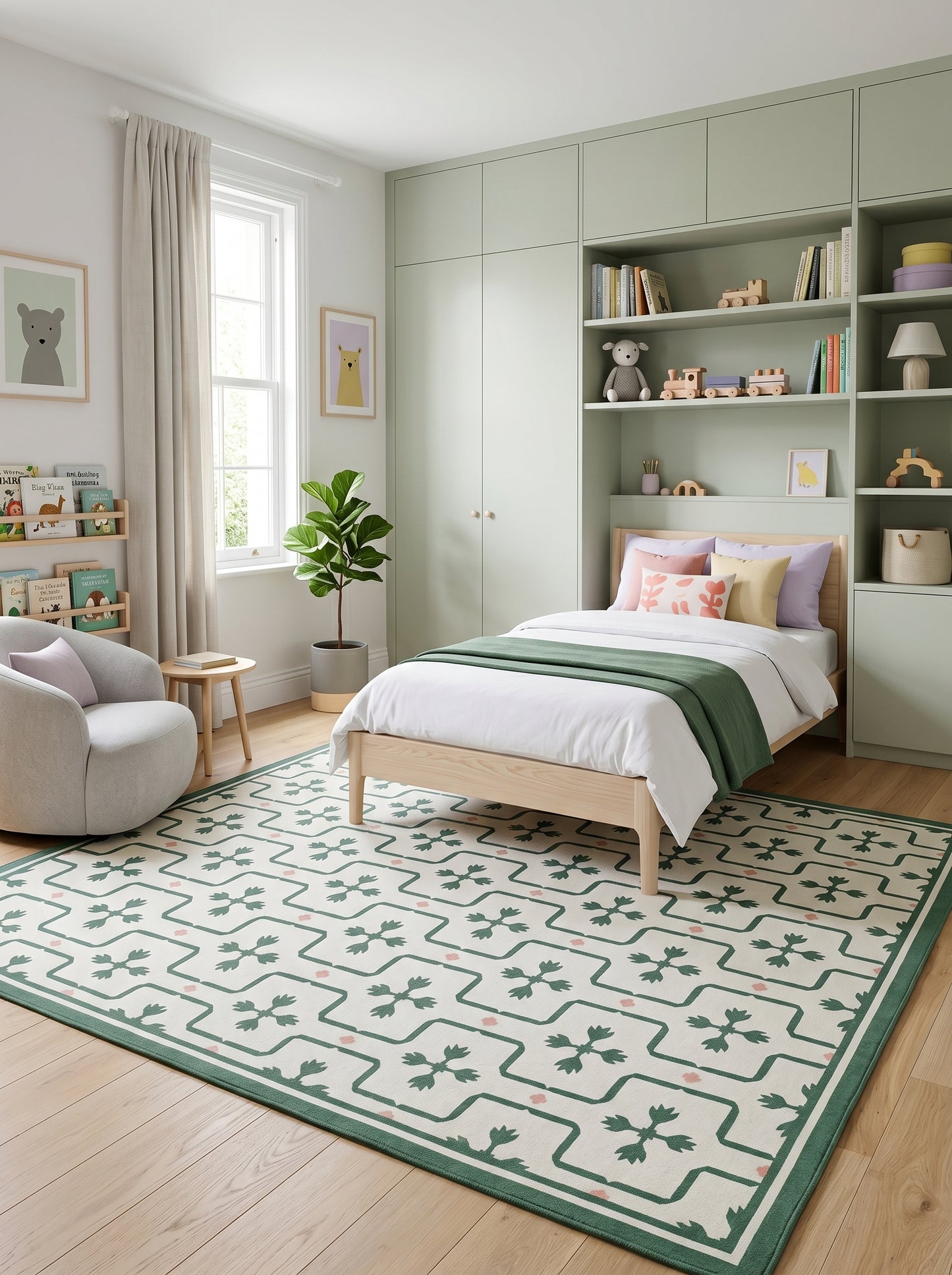 Emerald Tulip Lattice Geometric Interlocking Tile Pattern Flatweave Area Rug