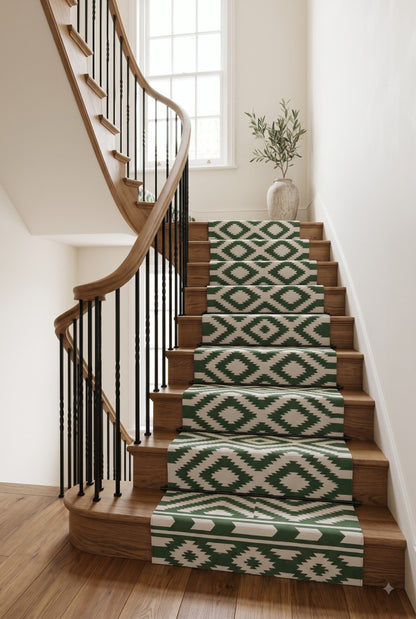 Green Diamond Cotton Runner Rug, Hallway Runner Rug