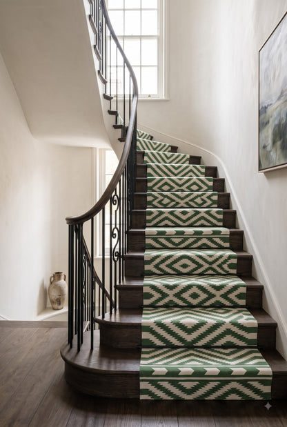 Green Diamond Cotton Runner Rug, Hallway Runner Rug