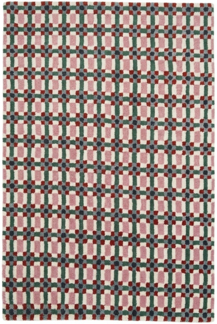 Pastel Pink & Green Checkered Rug, Modern Geometric Grid Living Room Carpet