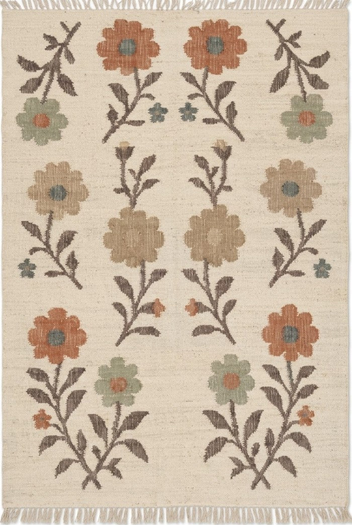 Vintage Style Textured Earth Tone Meadow Dhurrie