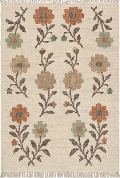 Vintage Style Textured Earth Tone Meadow Dhurrie