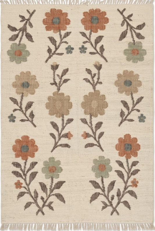 Vintage Style Textured Earth Tone Meadow Dhurrie
