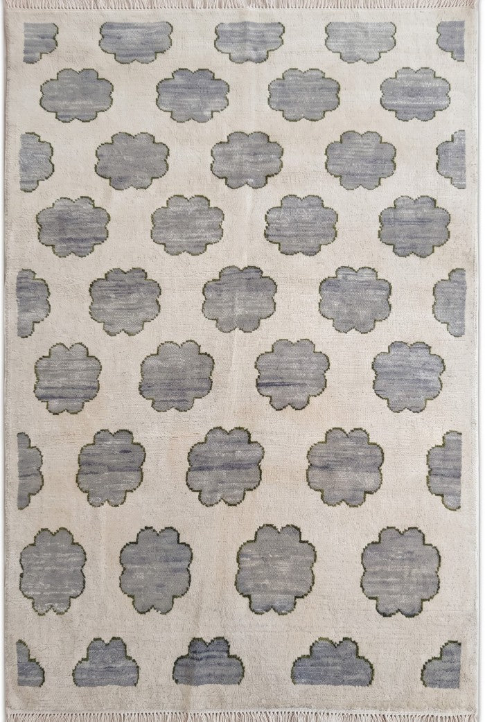 Japandi Slate Blossom Hand Knotted Rug