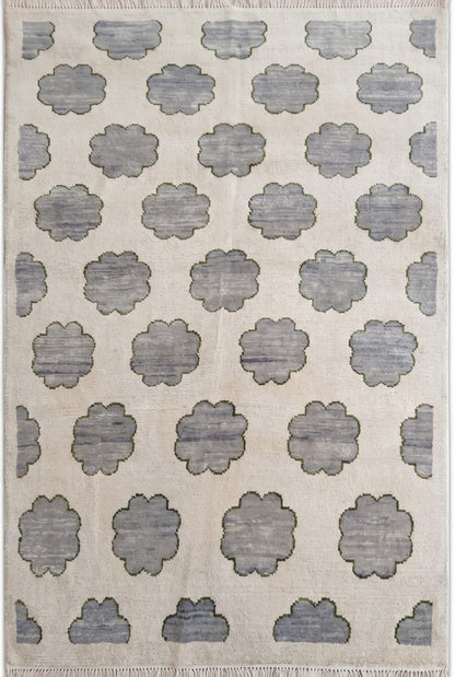 Japandi Slate Blossom Hand Knotted Rug