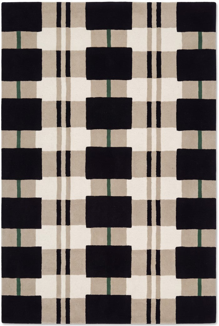 Monochrome Black & Beige Grid Tufted Carpet, Minimalist Plaid Living Room Floor Rug
