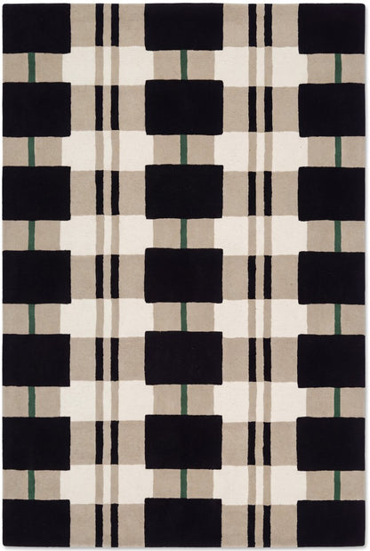 Monochrome Black & Beige Grid Tufted Carpet, Minimalist Plaid Living Room Floor Rug