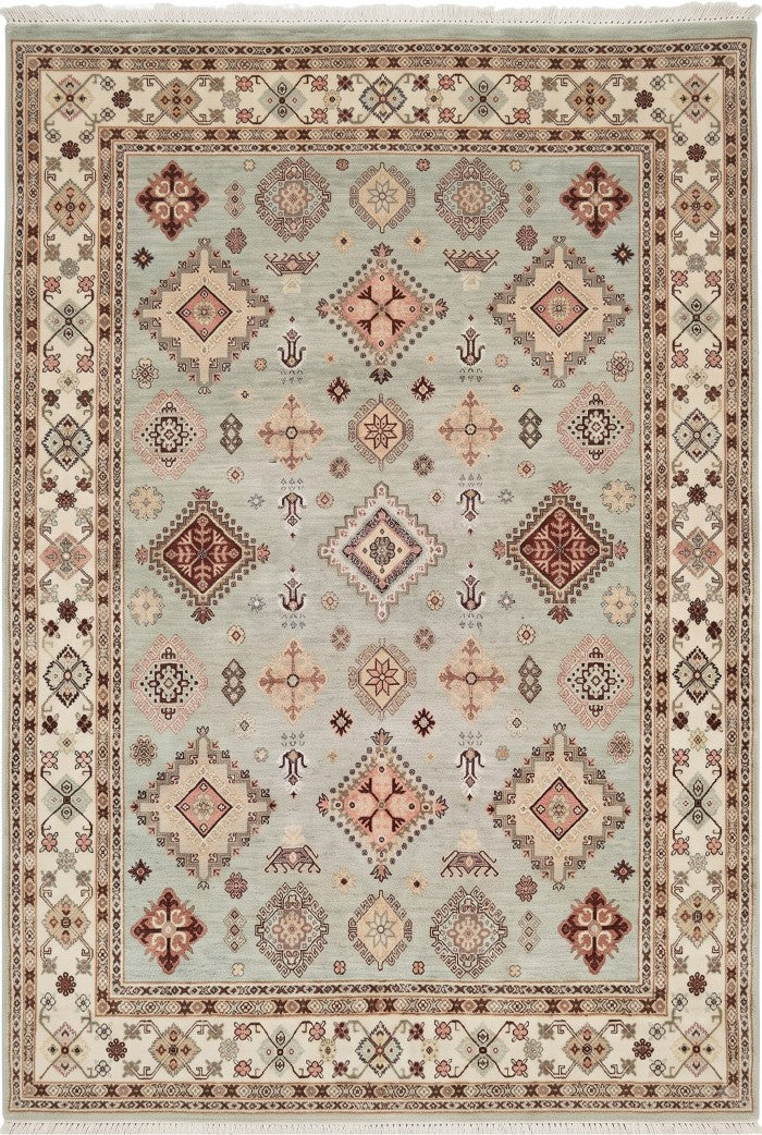 Vintage Sage Mosaic Tribal Geometric oushak Rug
