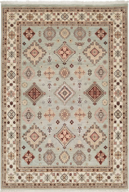 Vintage Sage Mosaic Tribal Geometric oushak Rug