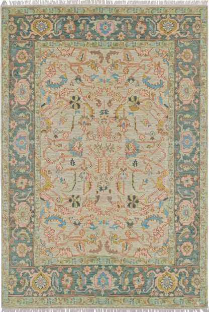 Traditional Pastel Floral Anatolian Hand Knotted Oushak Rug