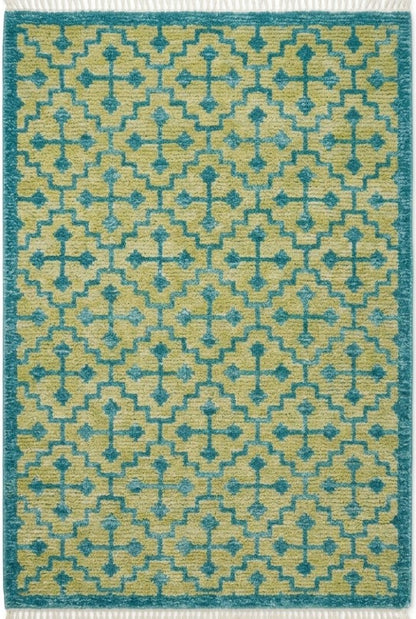 Teal Lattice Olive Diamond Hand Knotted Rug
